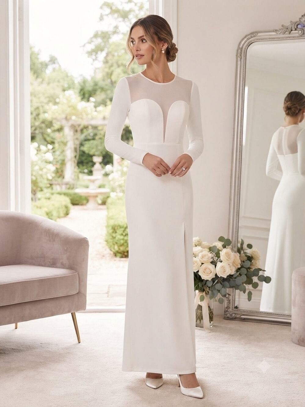 Lulus White illusion long sleeve Maxi Dress XS - Picture 1 of 5